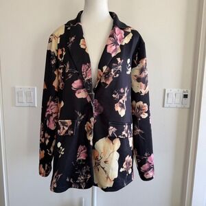 NWT HOMEYEE Floral Print Single Button Blazer Black Womens 0XL Dark Romantic